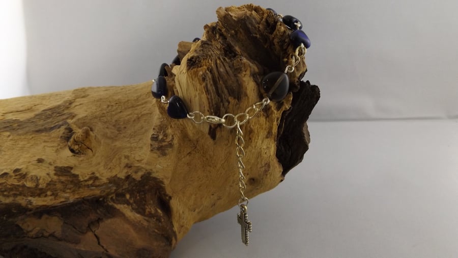 Blue Tigers Eye Heart Rosary Bracelet