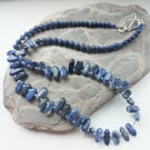 Blue Sodalite Necklace with Crystal Beads and Sterling Silver Clasp