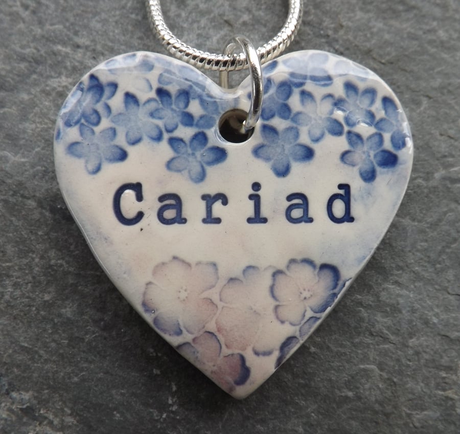 Handmade Ceramic Calon Cariad Heart pendant