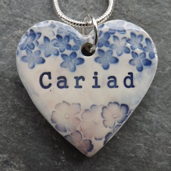 Handmade Ceramic Calon Cariad Heart pendant