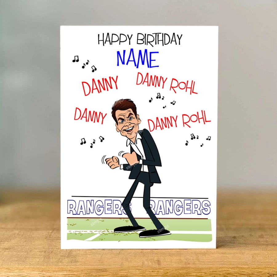 Personalised, Danny Rohl, rangers, Birthday Football Greeting Card Brother, Dad