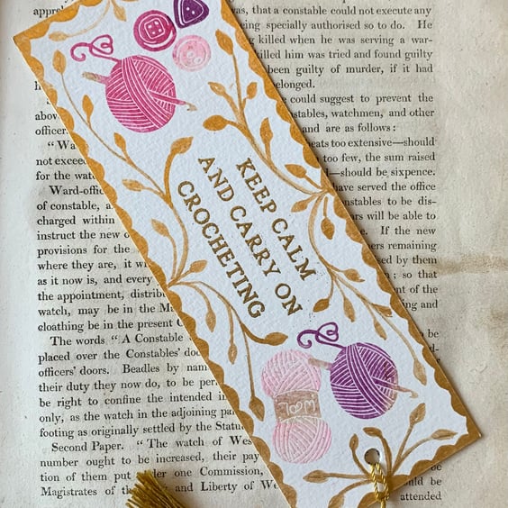 Keep Calm and Keep Crocheting Handmade Bookmark