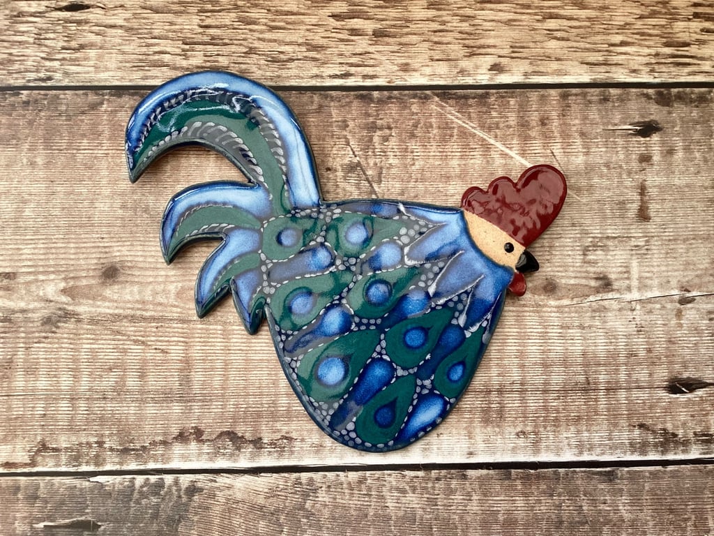 Handmade pottery Cockerel wall hanging