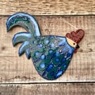 Handmade pottery Cockerel wall hanging
