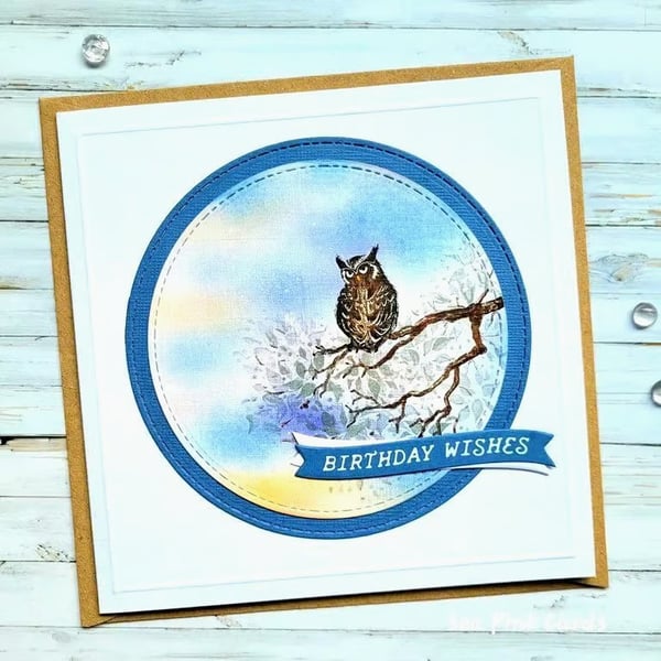 Owl Birthday Card - handcrafted, sunset, birthday wishes