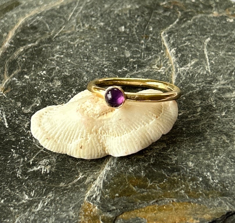 Handmade Amethyst Gold Ring – Customisable Birthstone Stacking Ring in 14ct Gold