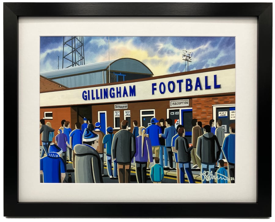 Gillingham, Retro Priestfield Framed, Football Art Print 14" x 11" Frame 