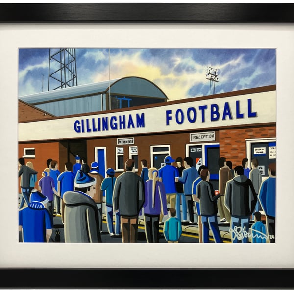 Gillingham, Retro Priestfield Framed, Football Art Print 14" x 11" Frame 
