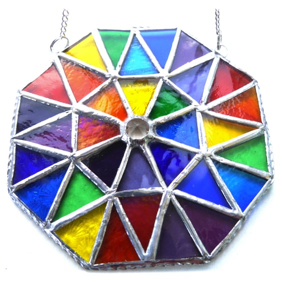 Rainbow Patchwork Octagon Suncatcher Stained Glass Handmade 007