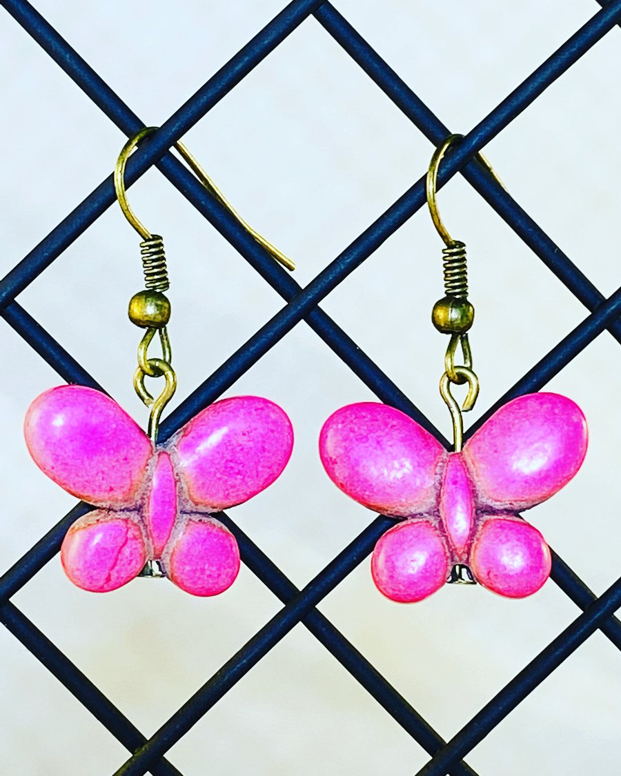 Pink butterfly earrings 