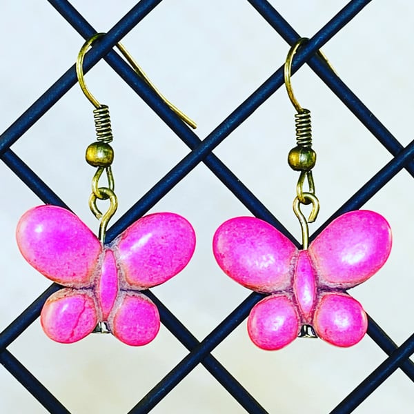 Pink butterfly earrings 