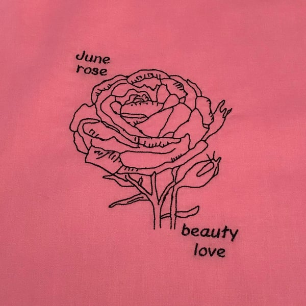 Rose Embroidered Tote Bag June Flower of the Month Birth Month