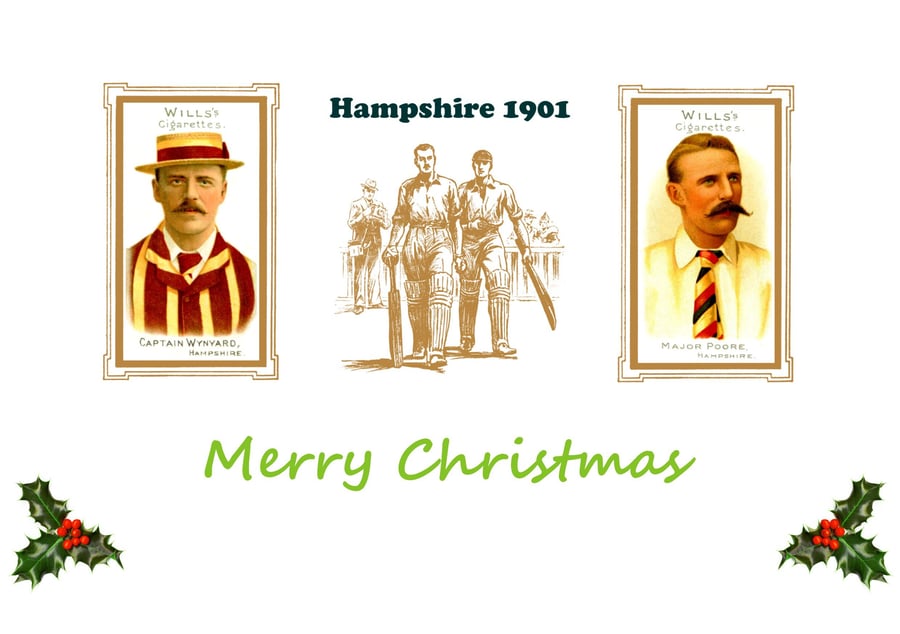 Christmas card cricket vintage 1901 design. Hampshire. Hants.  FREE UK P&P
