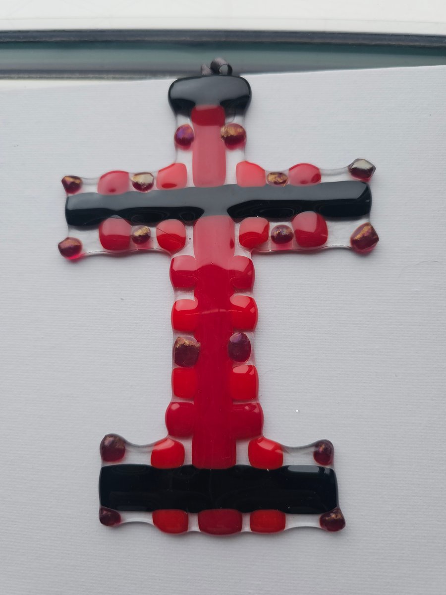 Fused Glass - Medium cross - Red and Black