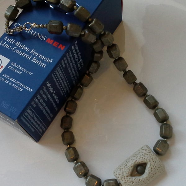 Men's Lava Rock & Pyrite Necklace