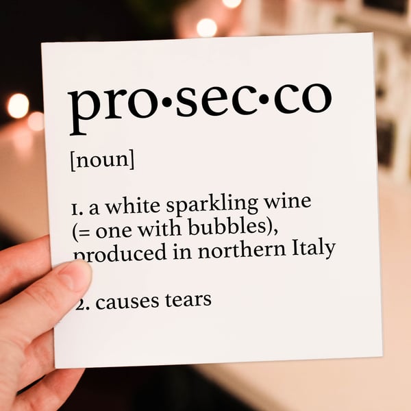 Birthday card: Dictionary definition of prosecco