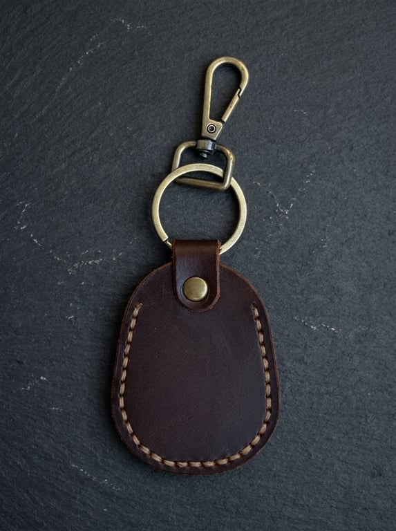 Dark Brown Full Grain Leather Shield Key Fob Snap Hook Clasp UK