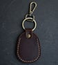 Dark Brown Full Grain Leather Shield Key Fob Snap Hook Clasp UK