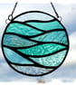 Making Waves Teal Stained Glass Suncatcher Handmade Ring Sea - Image 2