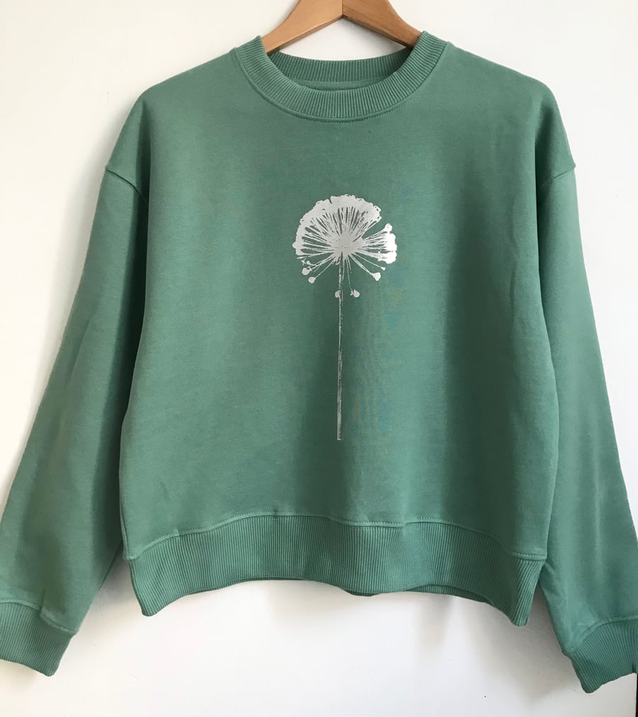 Allium Women's Organic cotton Sweatshirt Sage Green silver Allium seedhead print