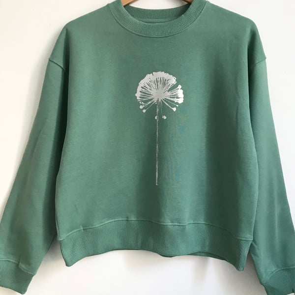 Allium Women's Organic cotton Sweatshirt Sage Green silver Allium seedhead print