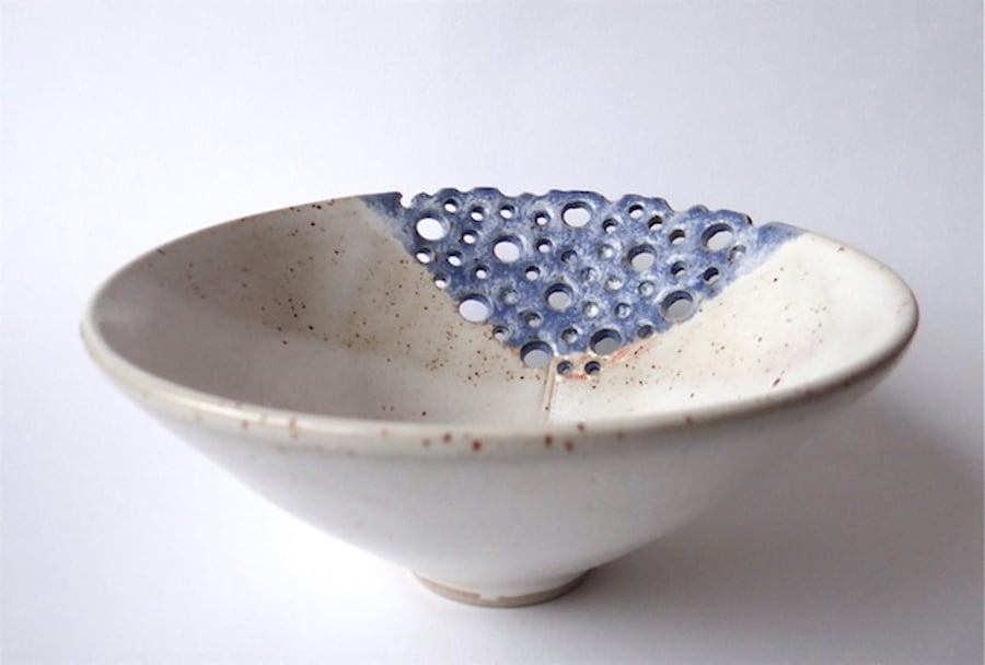 Decorative ceramic bowl with carved flower - handmade pottery