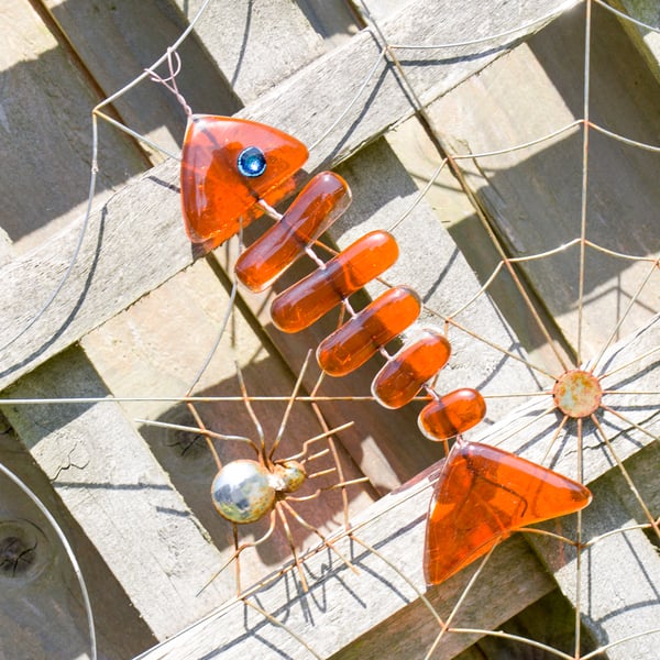 Goldfish? Translucent Orange Fused Glass Fish - 6122