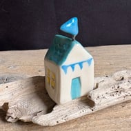 Teeny Hand-painted Ceramic Beach Hut with Flag