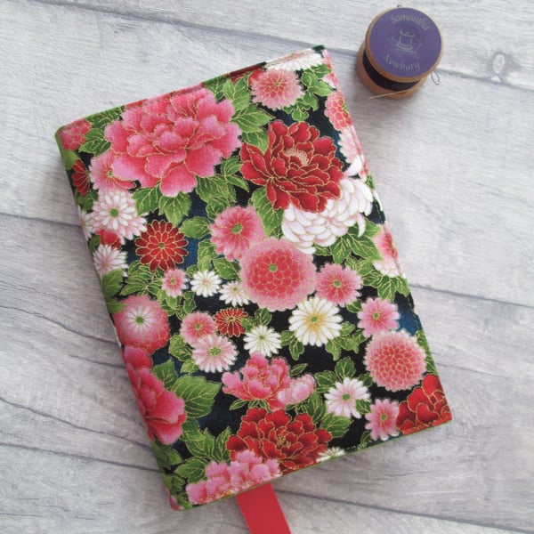 A6 Reusable Notebook Cover -Pink Japanese Floral, Floral Notebook