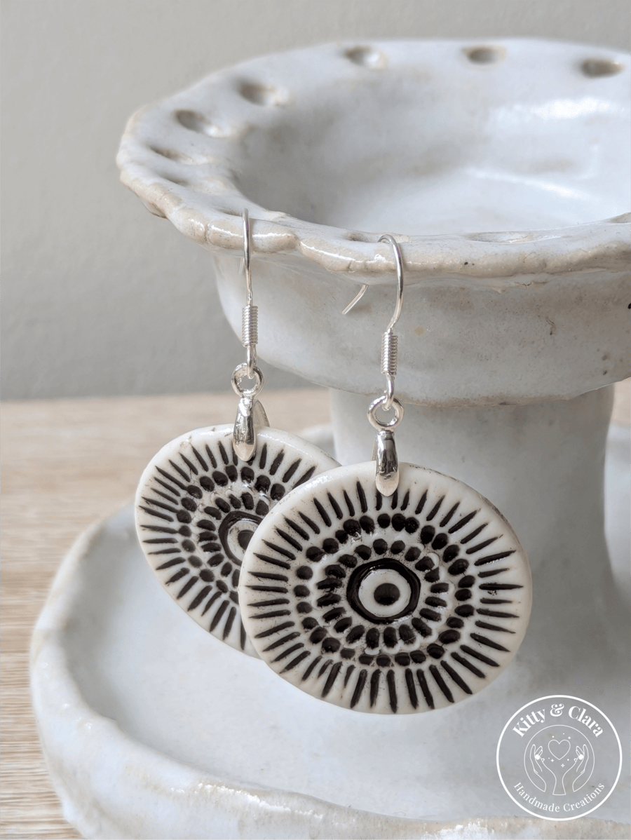 Hand Decorated Boho Porcelain Earrings 