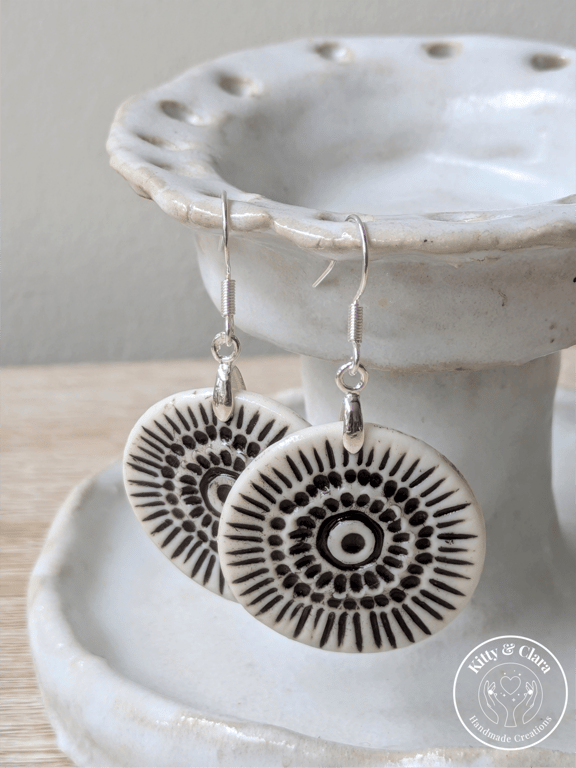 Hand Decorated Boho Porcelain Earrings 