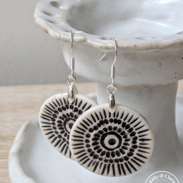 Hand Decorated Boho Porcelain Earrings 