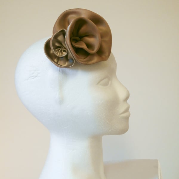 Hair decoration. Brown silk rosettes on a hair slide, for a wedding or party