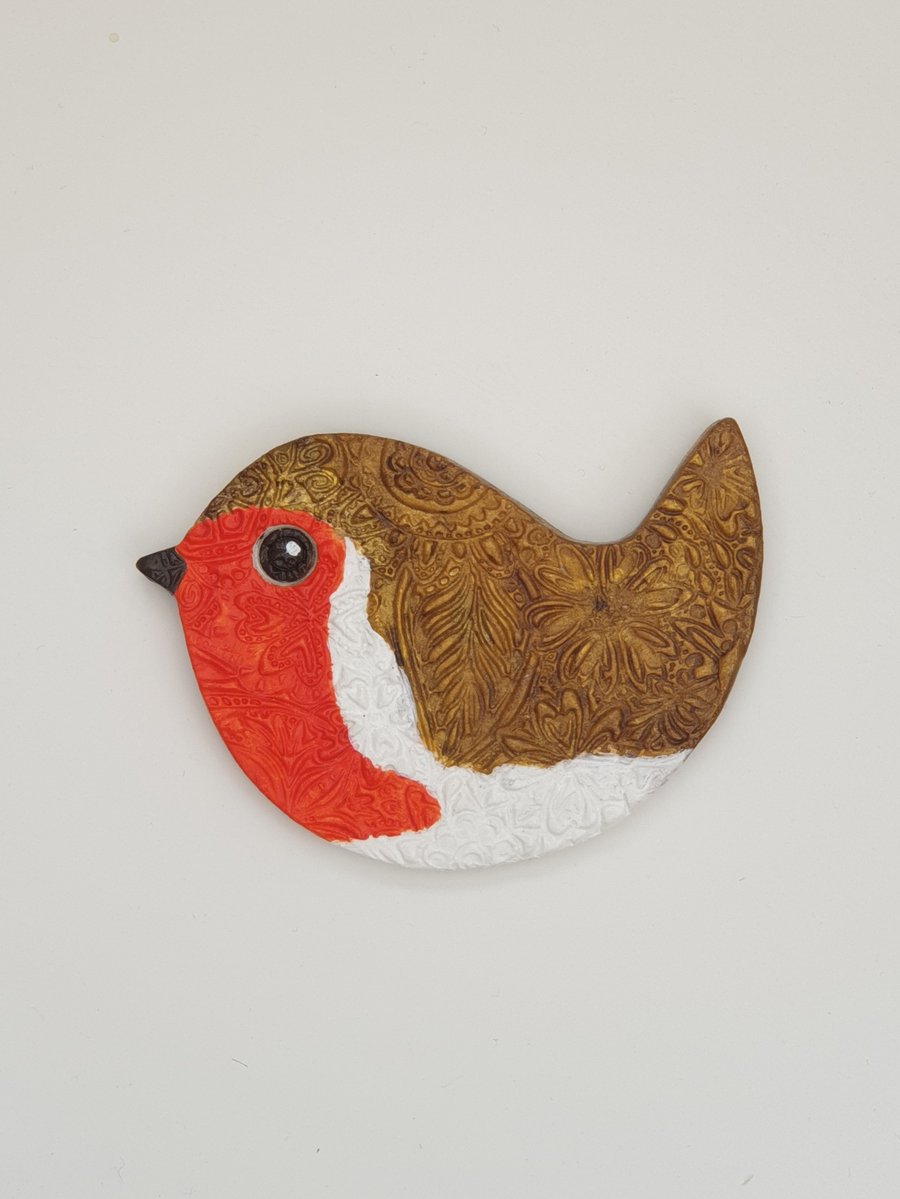 Robin fridge magnet, clay bird, stocking filler gift idea