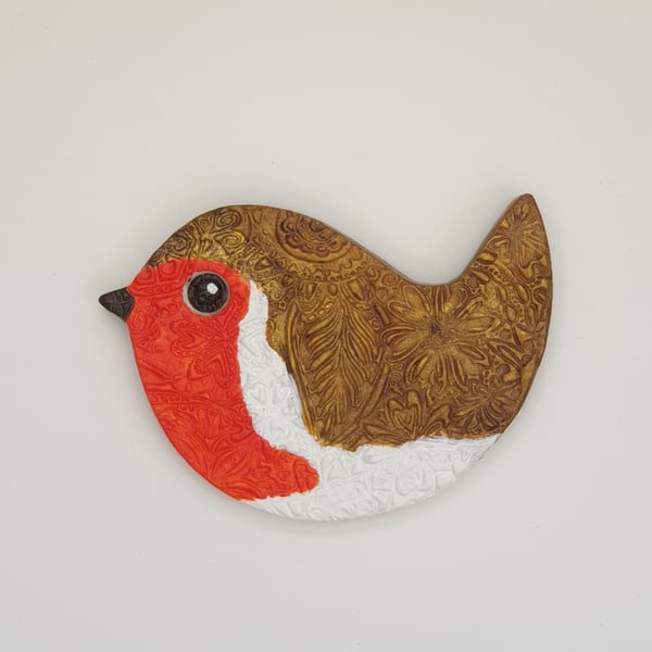  SALE Clay Robin fridge magnet,  clay bird kitchen gift 
