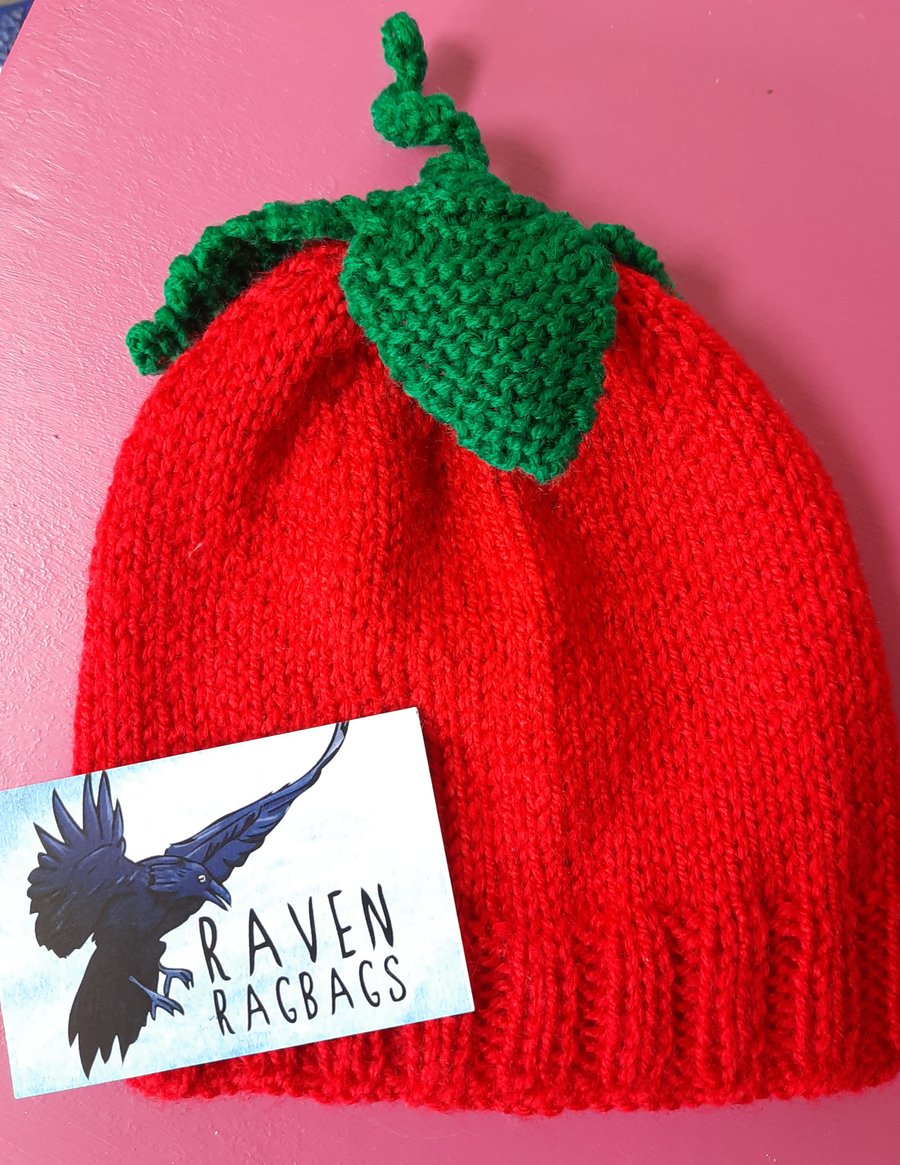Newborn Bright Red Hand Knitted Berry Hat