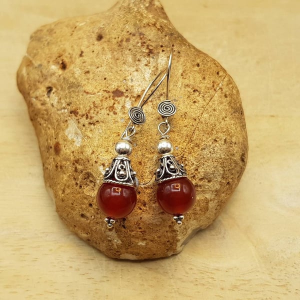 Red Carnelian cone earrings. July birthstone. 17th anniversary gemstone