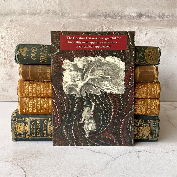 Crazy Cat Lady Alice in Wonderland Cheshire Cat postcard