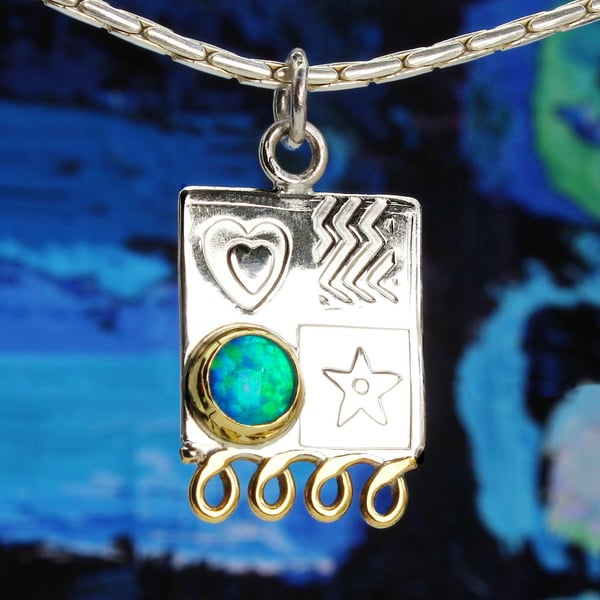 Handmade silver pendant, blue opal, opal necklace, choice of gemstones, sml