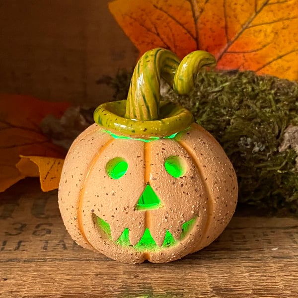 Ceramic pumpkin light up decoration carved face Jack o lantern no5