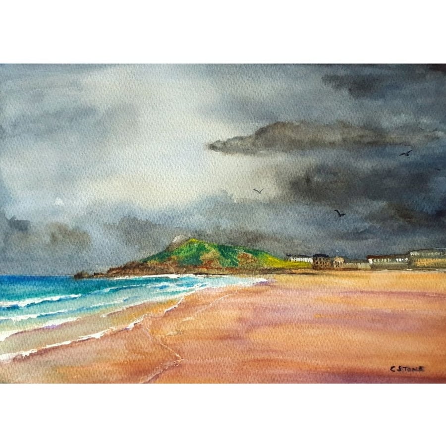 St Ives Cornwall Stormy Skies Watercolour Painting