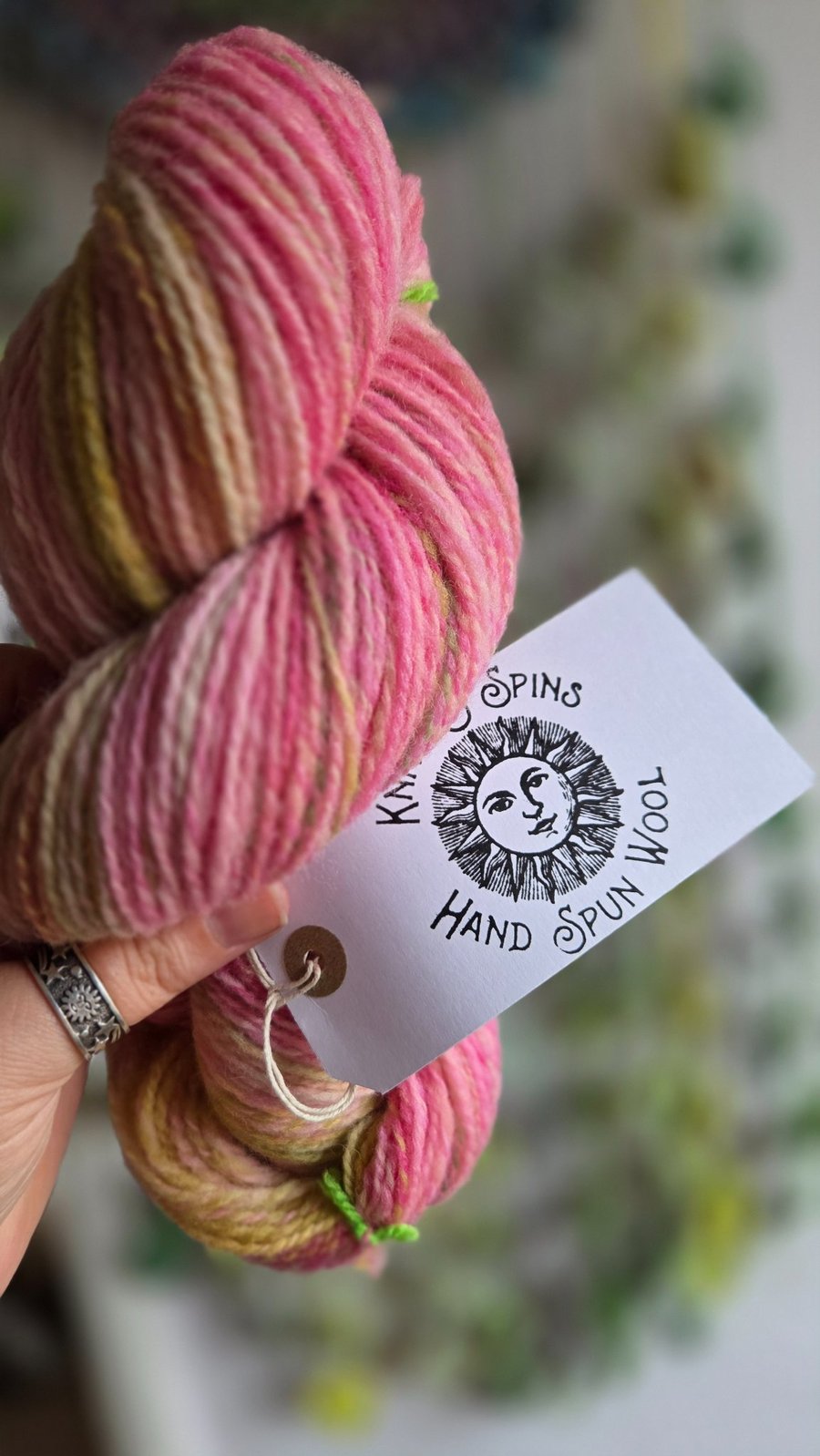 Pink and Green 2 ply Hand Spun Wool