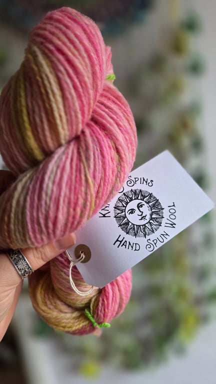 Pink and Green 2 ply Hand Spun Wool