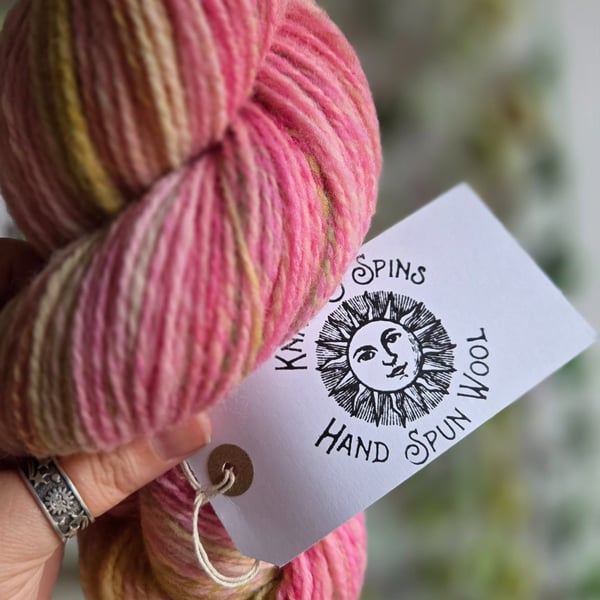Pink and Green 2 ply Hand Spun Wool