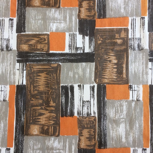 Mid Century Modern 50s Orange Grey Brown Vintage Fabric for sale per half m