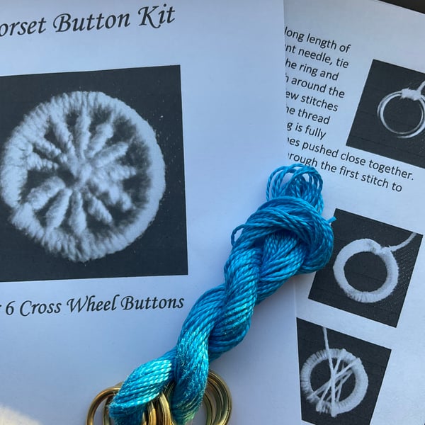 Kit to Make 6 x Dorset Cross Wheel Buttons, Azure