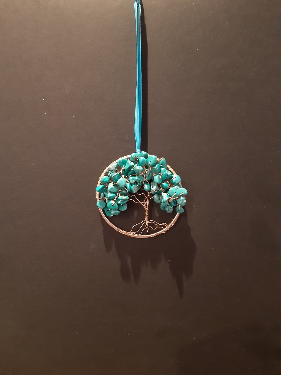  Turquoise Crystal tree of life bangle hangers on a ribbon 