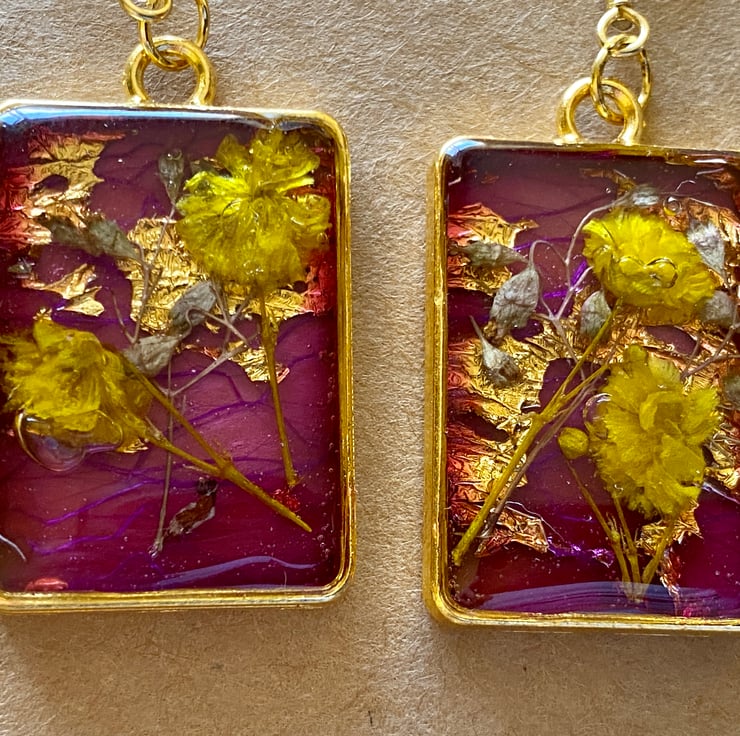 Handmade Rectangular Earrings With Yellow Flowe... - Folksy