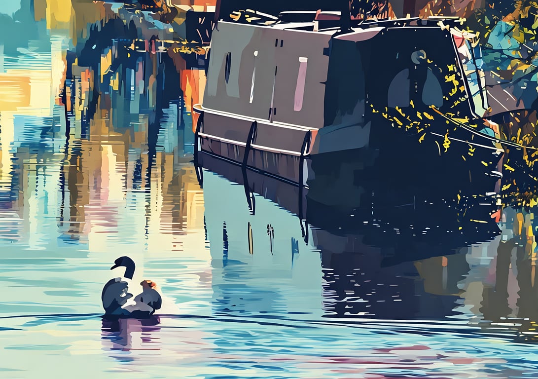 Swan & Narrow Boat Greeting Card A5