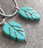 Turquoise leaf earrings, Large oxidised silver hoops, Howlite gemstone - Image 8
